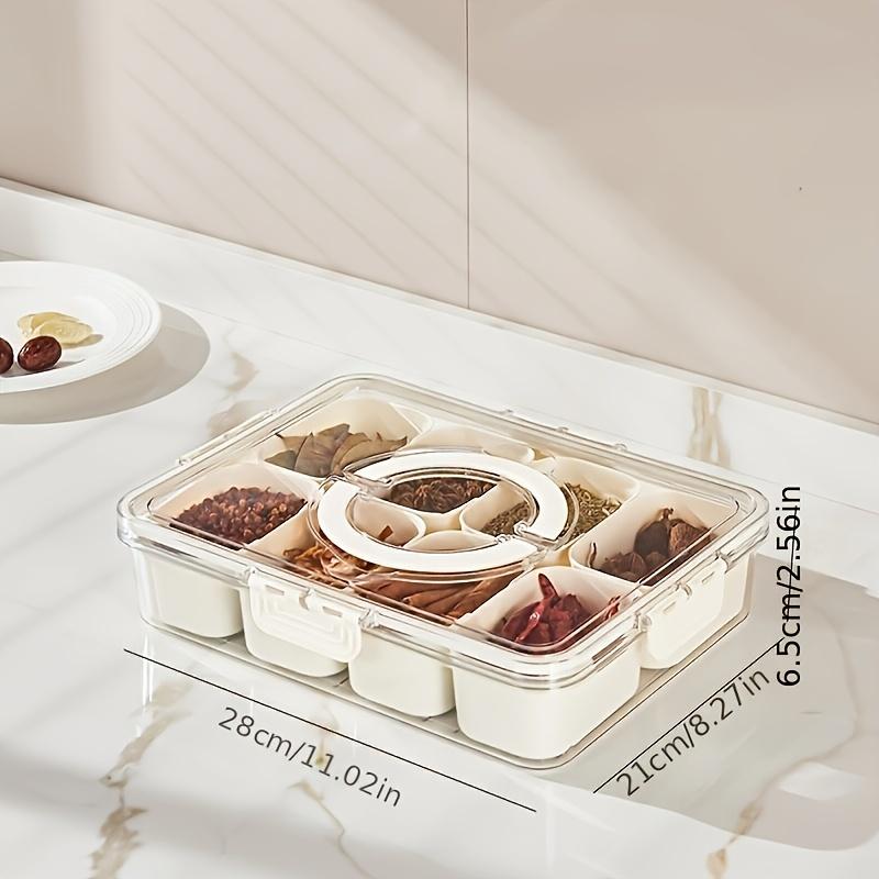 Разделенный сервировочный поднос с крышкой и ручкой. Кухонный органайзер для приправ. Портативные коробки для хранения закусок с 8 сетками. Лоток большой емкости.