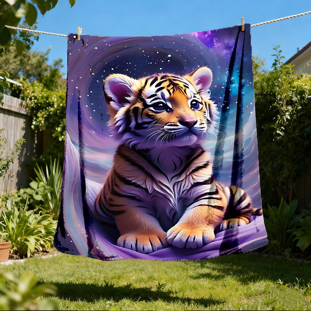 1pc Tiger Cub Fantasy Throw Blanket Polyester Fiber, Lightweight Flannel, Soft & Warm, All Season Use for Outdoor, Camping Digital Print