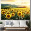 2D flat item 1 piece - Pattern of sunflower field scene at sunset time