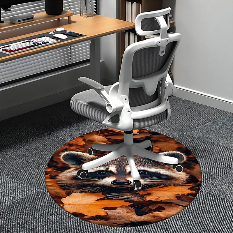 Raccoon Print,Autumn Leaves Pattern Chair mat Round Rug Office carpet, Non slip, Suitable for Living Rooms, Bedrooms decor.1205224a