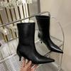 Pointed Sexy Women Ankle Boots Elegant Low Heels Autumn New Leather Shoes 2024 Trend New Rock Goth Designer Winter Botas Mujer