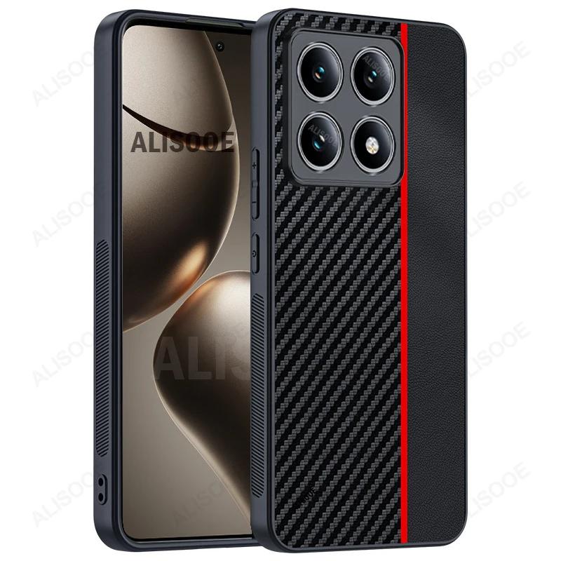 Ударопрочный чехол Funda для Xiaomi 14T 15T Pro / Mi 15T 14T Pro Чехол Роскошная текстура из волокна PU-кожа Защитная крышка Capa
