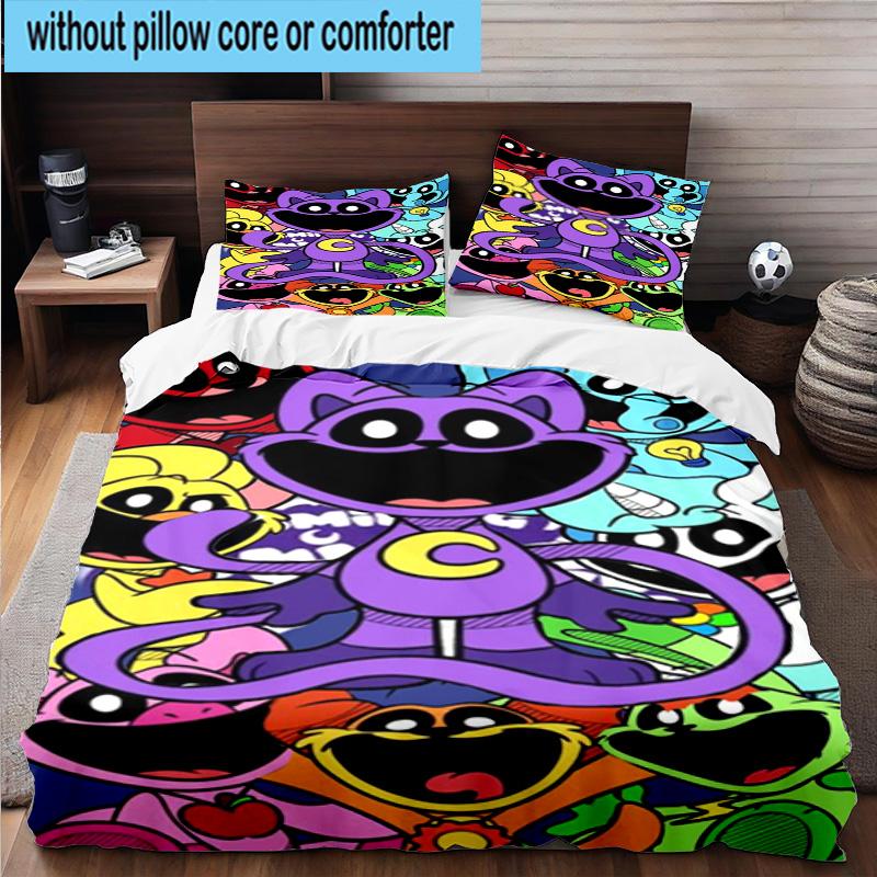 3PCS Happy smiling Cartoon Characters 3pcs Bedding,Including 3PCS Duvet Cover And 2pcs Pillowcases Perfect for Christmas,Ideal for Bedroom, Dormitory