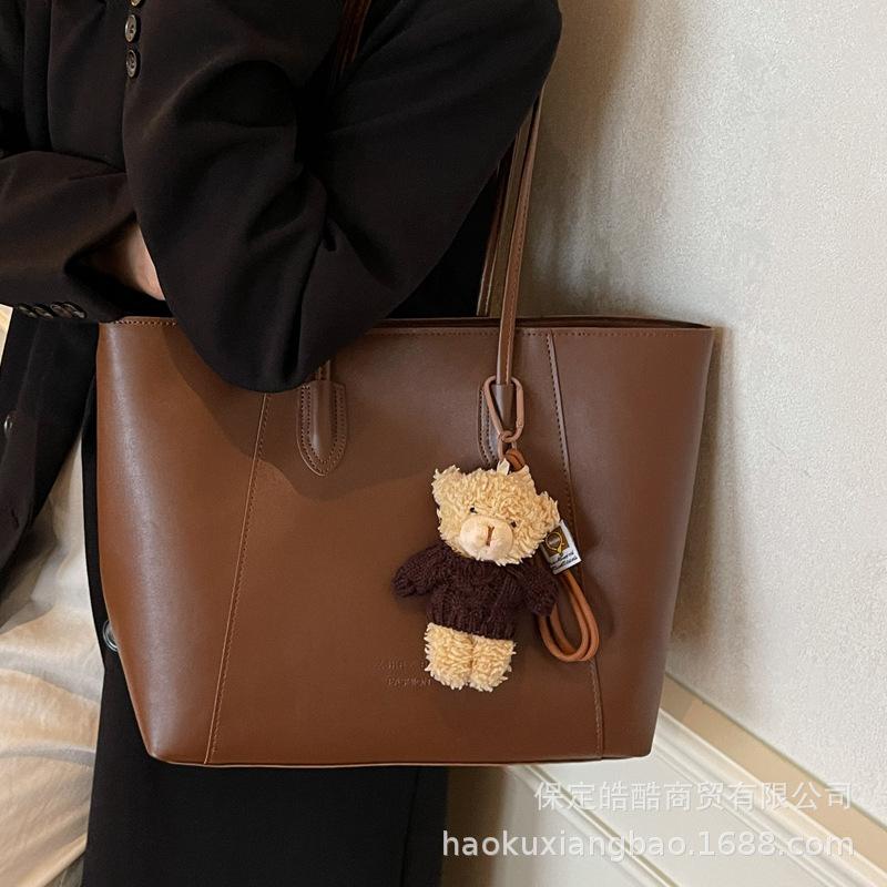 Сумка женская большой вместимости 2025 новая осень и зима высококлассная коричневая студенческая сумка через плечо для занятий, сумка-тоут для поездок на работу