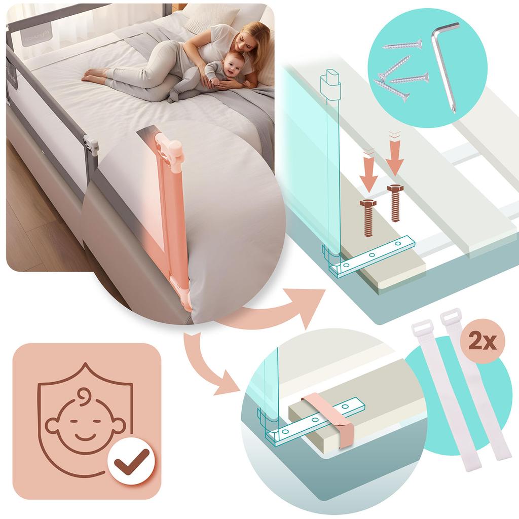 Bed Safety Rail For Crib, Gate Lock, Nukido