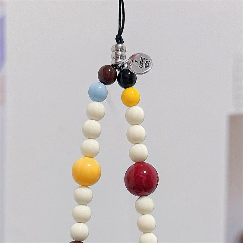 Korean Cute Blue Puppy Color Bead Beaded Phone Chain Charm Lanyard For iPhone Samsung Universal Accessories Girl Jewelry Pendant