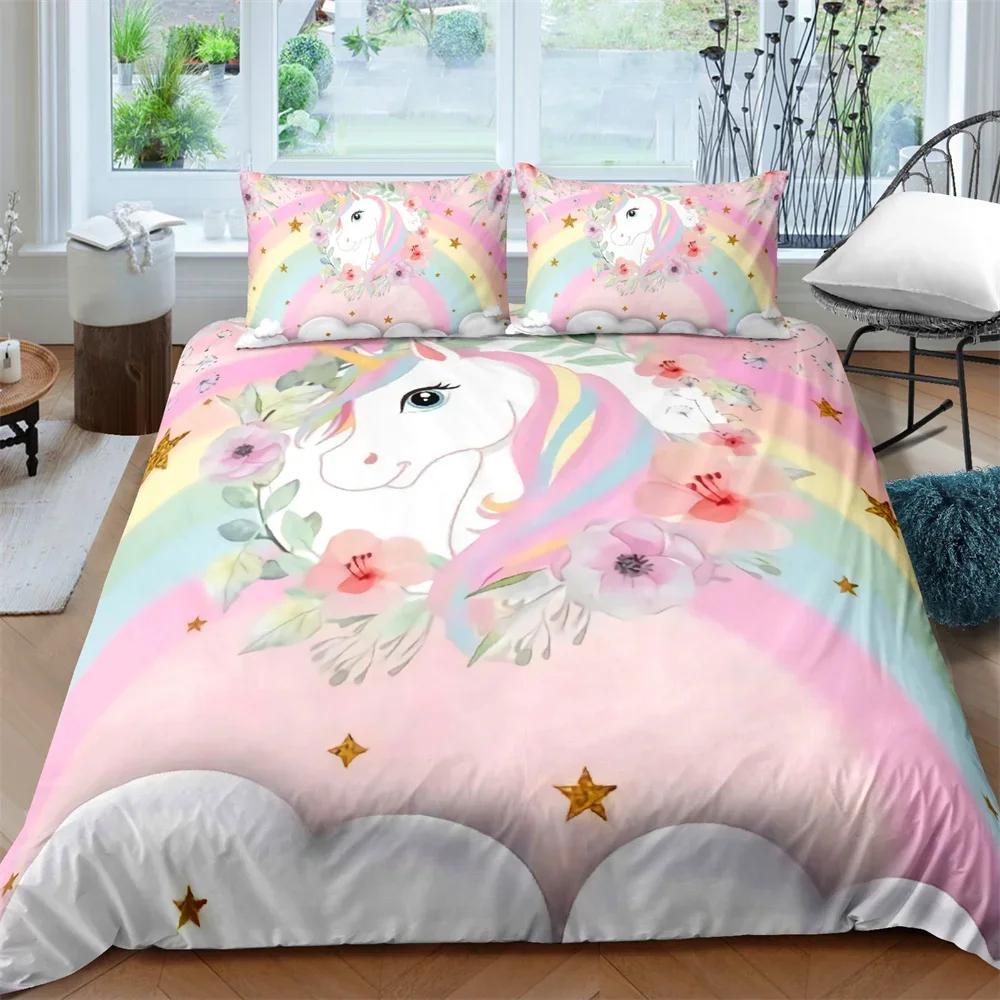Пододеяльник с изображением единорога, короля и королевы, мультяшное животное, радуга, вселенная, комплект постельного белья для детей и подростков, космическое звездное небо, полиэстеровое одеяло