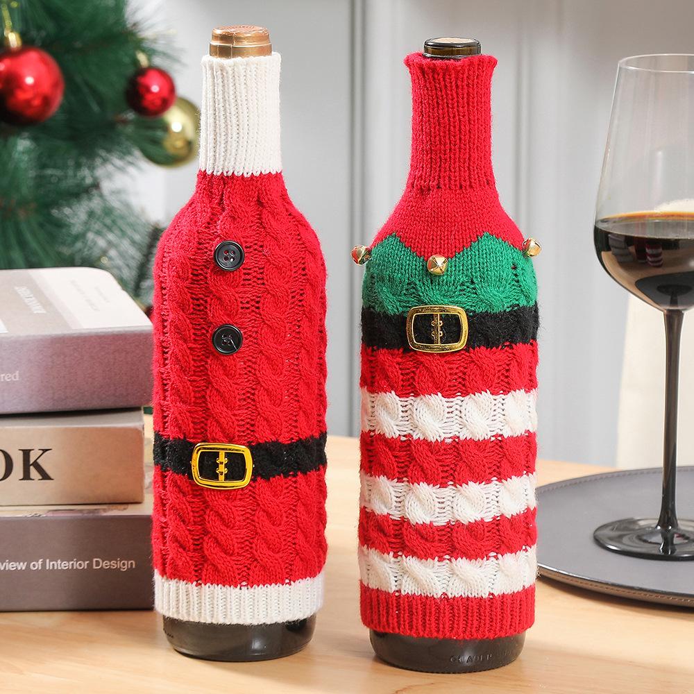 New Wine Bottle Cover Christmas Festival Creative Decoration Products Striped Knitted Kitchen Wine Bottle Decoration