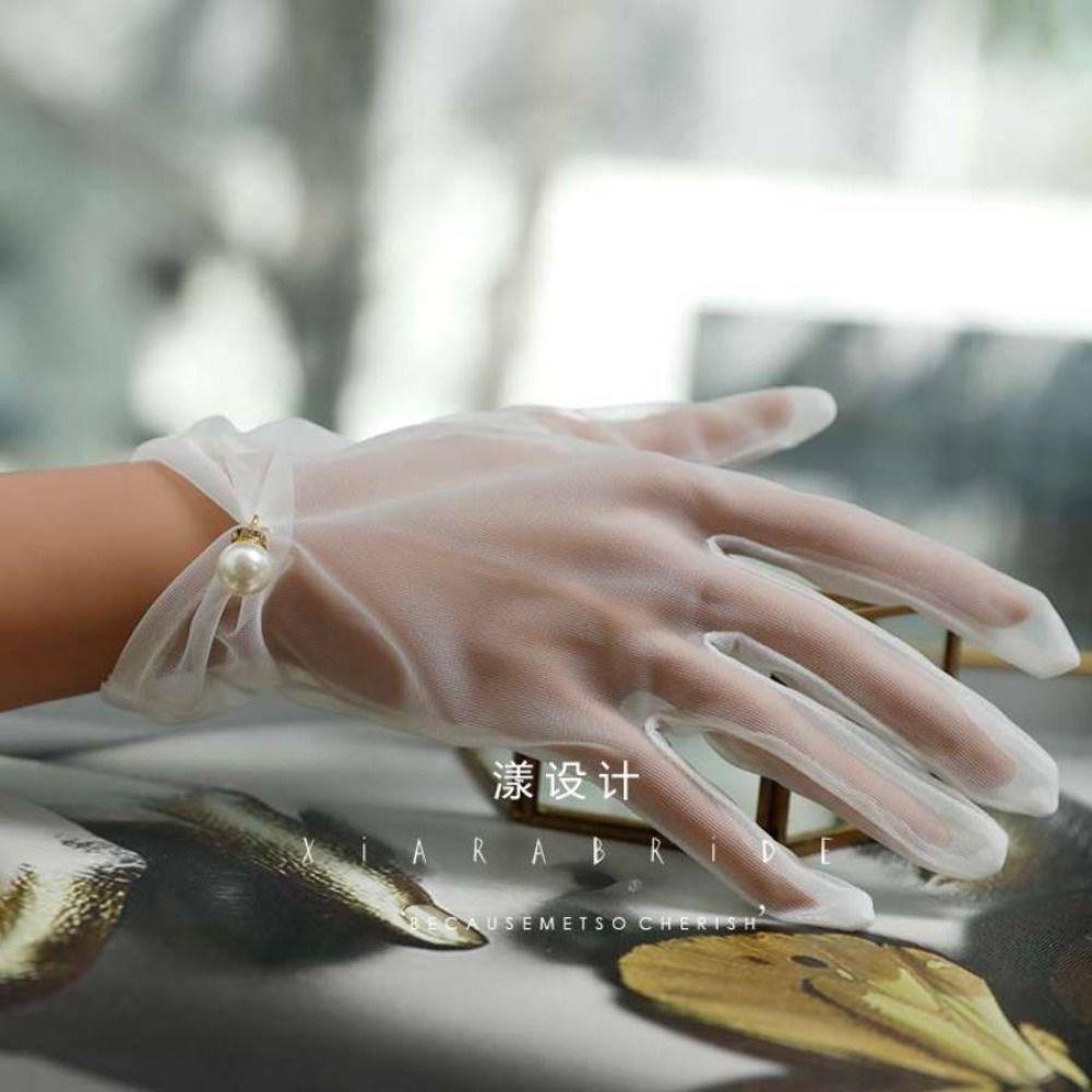 1 Pair Mesh Bow Knot Gloves Short Glove Lace Gloves Women White Satin Gloves Wedding  Ladies/Girls