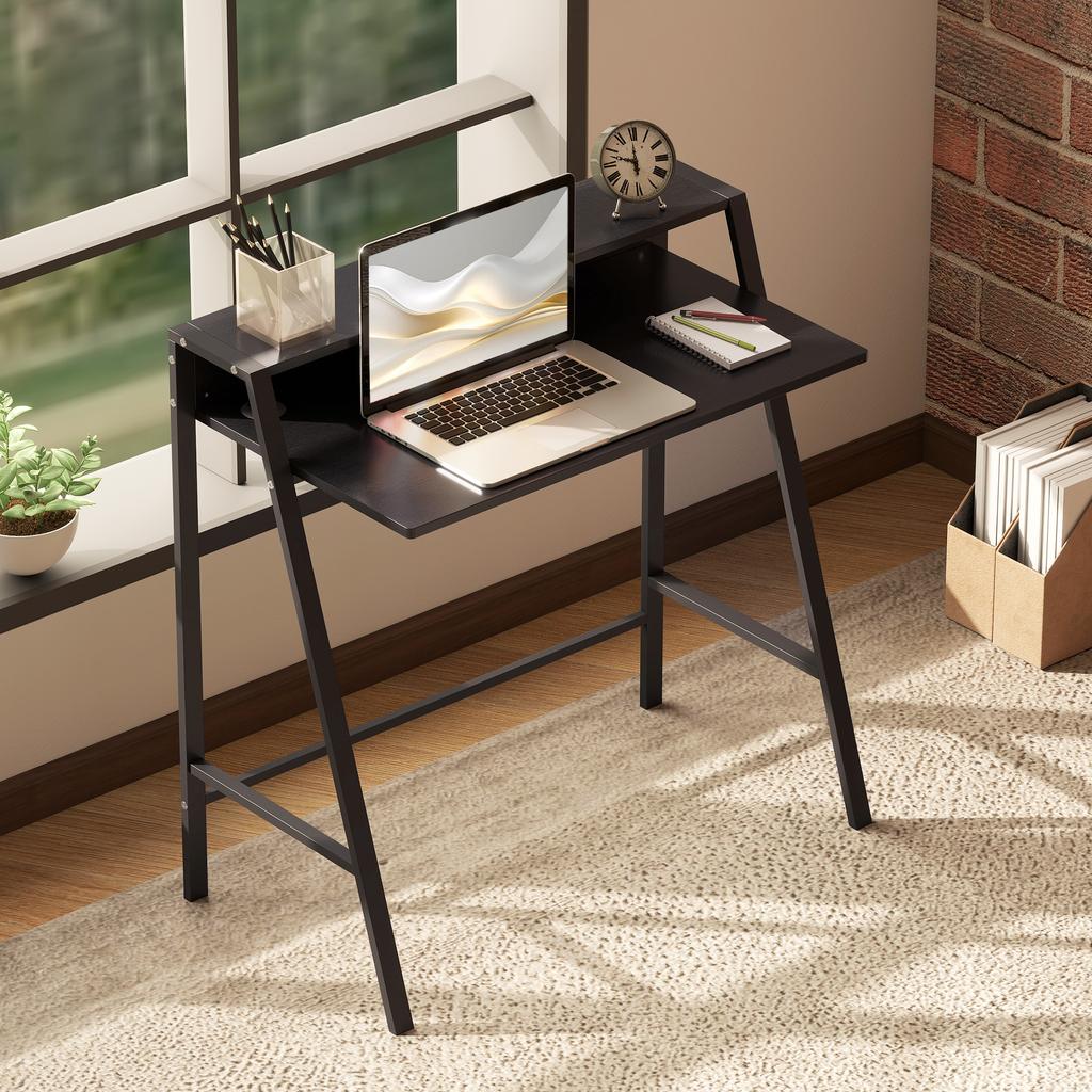 Writing Desk Computer Table Home Office PC Laptop Workstation Storage Shelf 84L x 45W cm Black