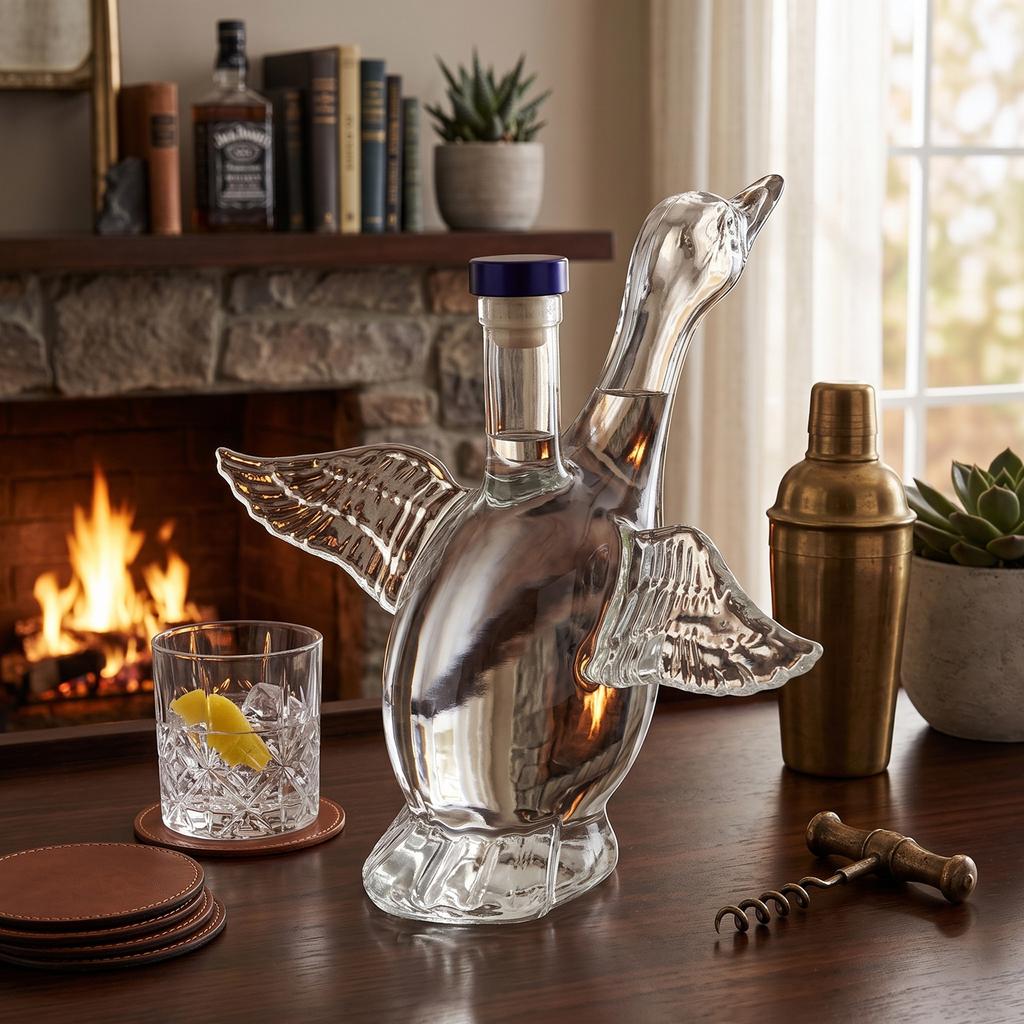 3D sculpted Бутылка водки Держатель для бутылки вина Дикий гусь 300 мл Стеклянный контейнер для бутылки виски Прозрачный для бара Дома
