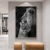 Wild Love Animal Poster Black Lion and Lion Oil Painting Print Living Room Wall Art Picture Home