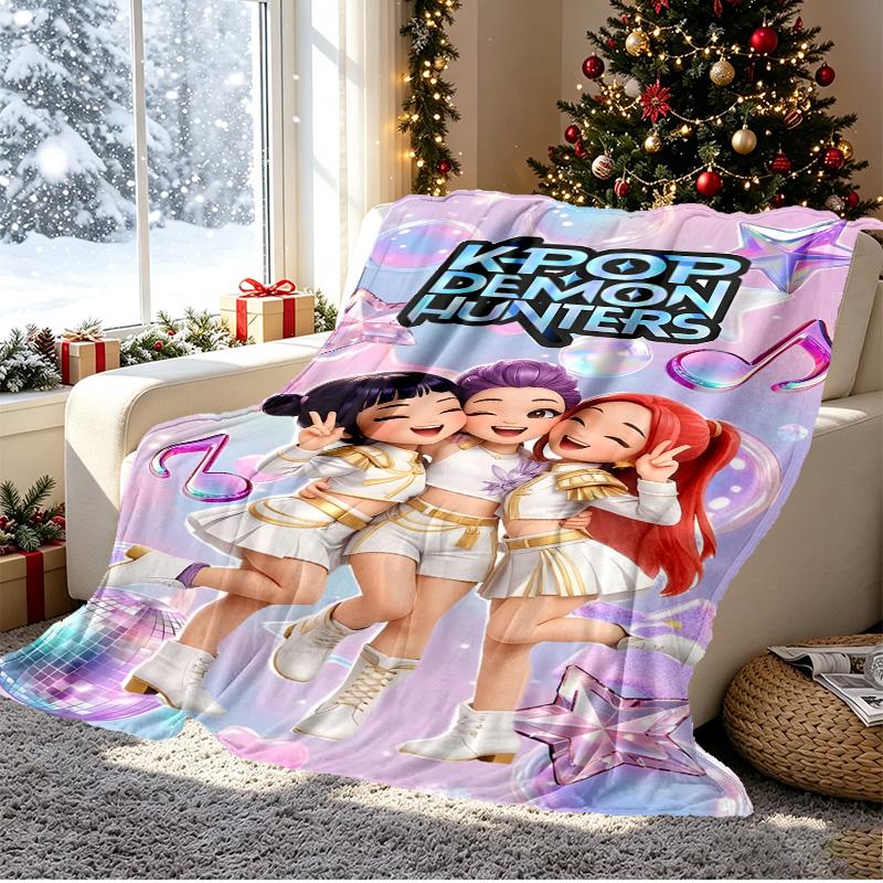KPop Demon Hunters Pattern Blanket for Home Decoration, Bed, Sofa, Car Travel, Camping, Suitable for All Seasons, Birthday Christmas Gift