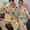 Cartoon Couple Pajamas: Long-Sleeved Cardigan Suit for Men & Women, Spring/Autumn, 180g Faux Cotton, Large Size, Student Homewear