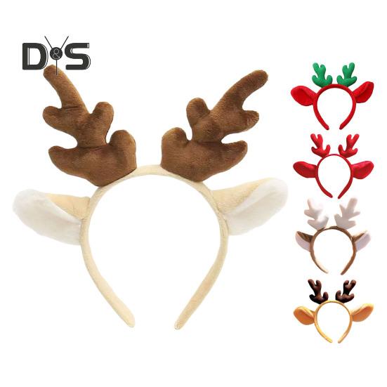 Рождественская повязка на голову с ушками оленьих рогов, универсальный рождественский аксессуар для волос для взрослых и детей, праздничный костюм