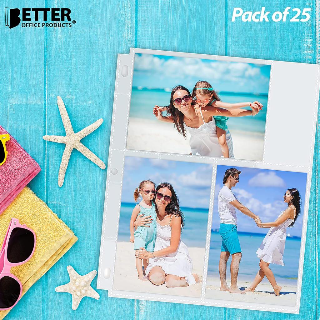 Better Office Products Photo Album Refill Sheets, 4 x 6 Inch Mixed Format, Heavyweight, Diamond Clear 3 Ring Photo Binder Page Refills, 150 Total