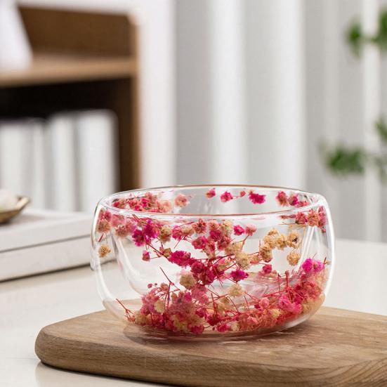 300 мл Стеклянная миска Двустенная миска из боросиликатного стекла с сухоцветами Художественная декоративная миска для подачи супа, десерта