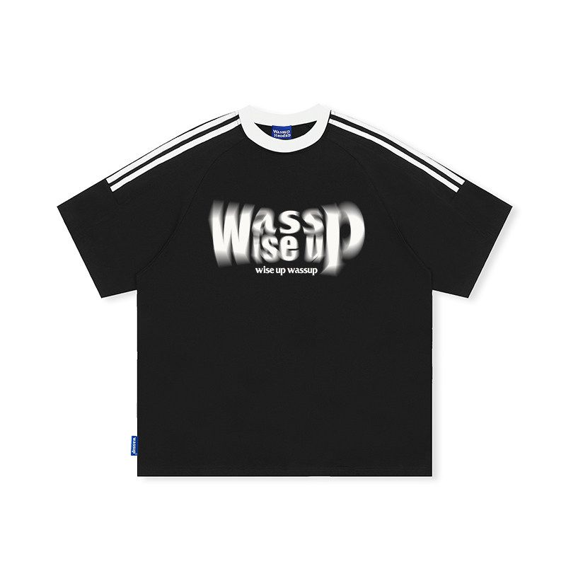 Wassup Heods Trendy Brand Webbing Short-Sleeve T-Shirt for Men, Summer Loose American-Style Phantom Letter T-Shirt Top