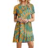 Fashion Print Loose Mini Dress Women Short Sleeve Oversized Summer Dresses Casual Streetwear Sundress