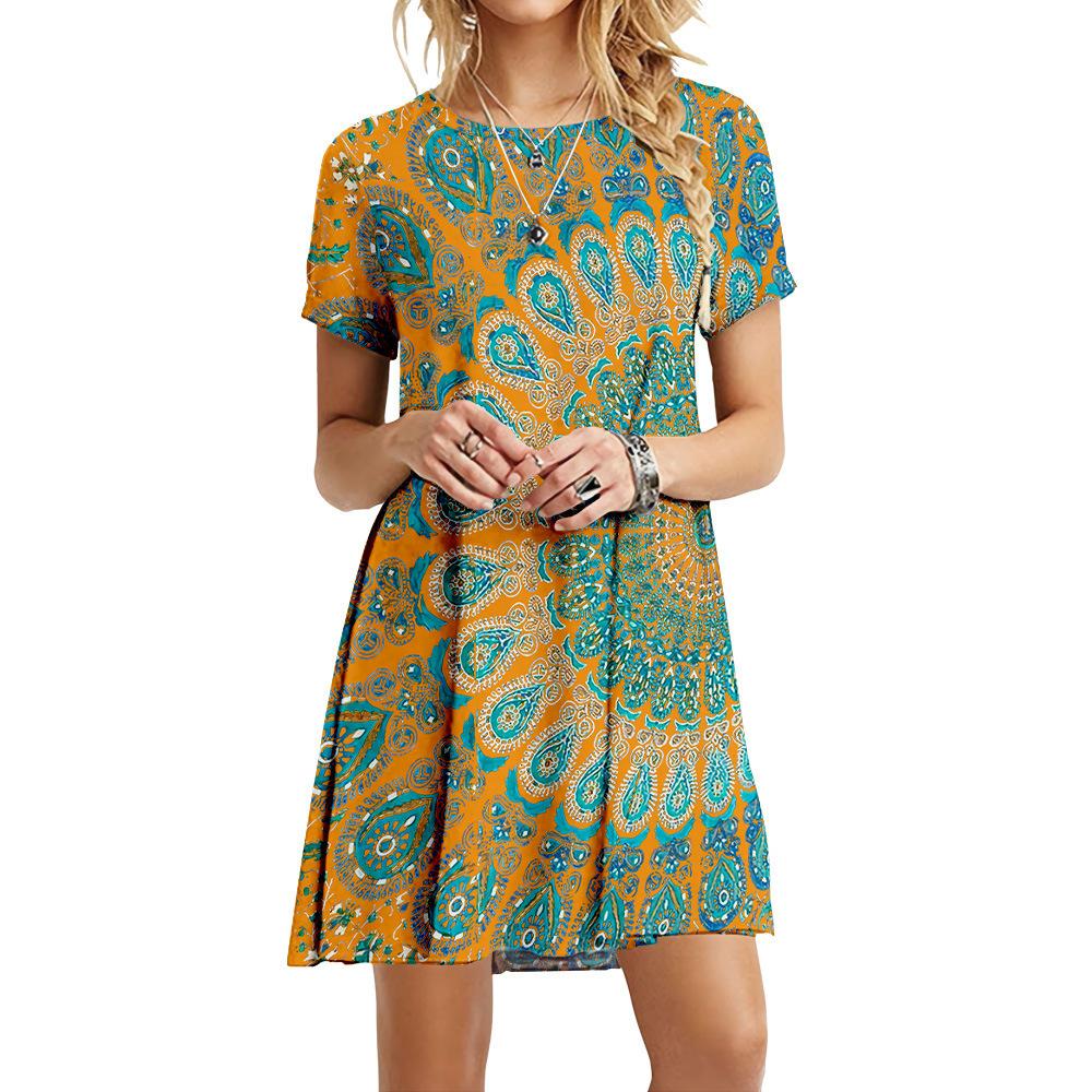 Модное свободное мини-платье с принтом, женские летние платья большого размера с коротким рукавом, повседневный уличный сарафан