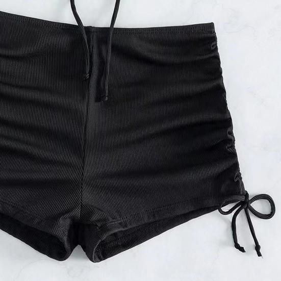 2Pcs/Set Women Summer Bikini Set Hollow Out Halter Bra High Waist Side Drawstring Swimming Trunks Set Bathing Suit Beachwear