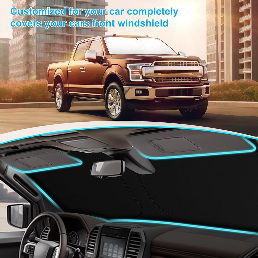 Car Windshield Sun Shade Compatible with 2015-2020 Ford F150 Lariat, King Ranch, Platinum, XL XLT Limited Raptor Accessories Foldable Sunshade Custom