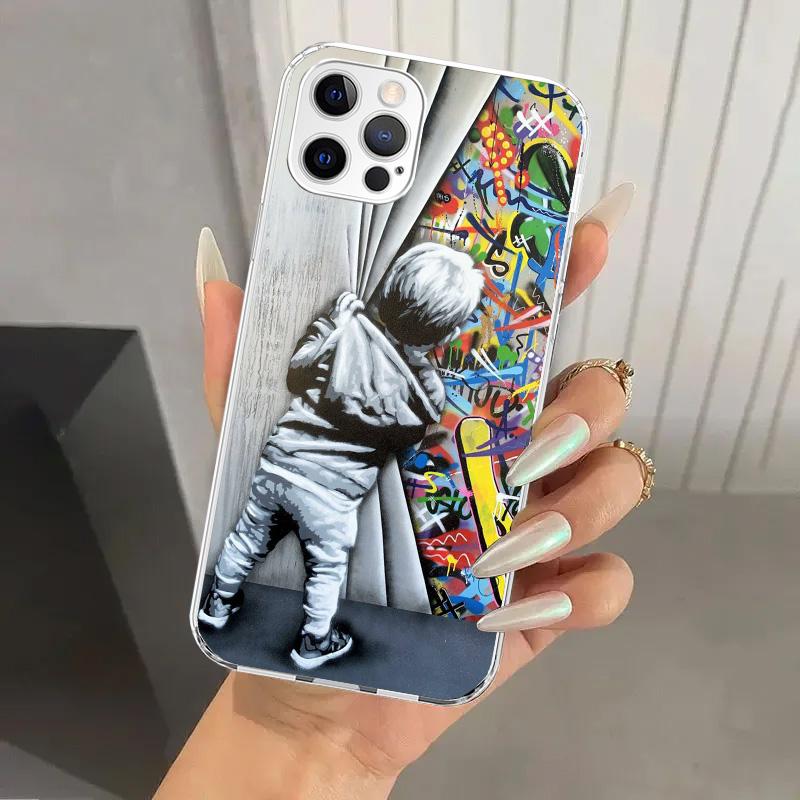 Чехол для телефона с граффити-артом Бэнкси для iPhone 16 15 14 13 12 Mini 11 Pro Max 16E X XS XR 7 Plus 8 SE 2020 Мягкий чехол с принтом