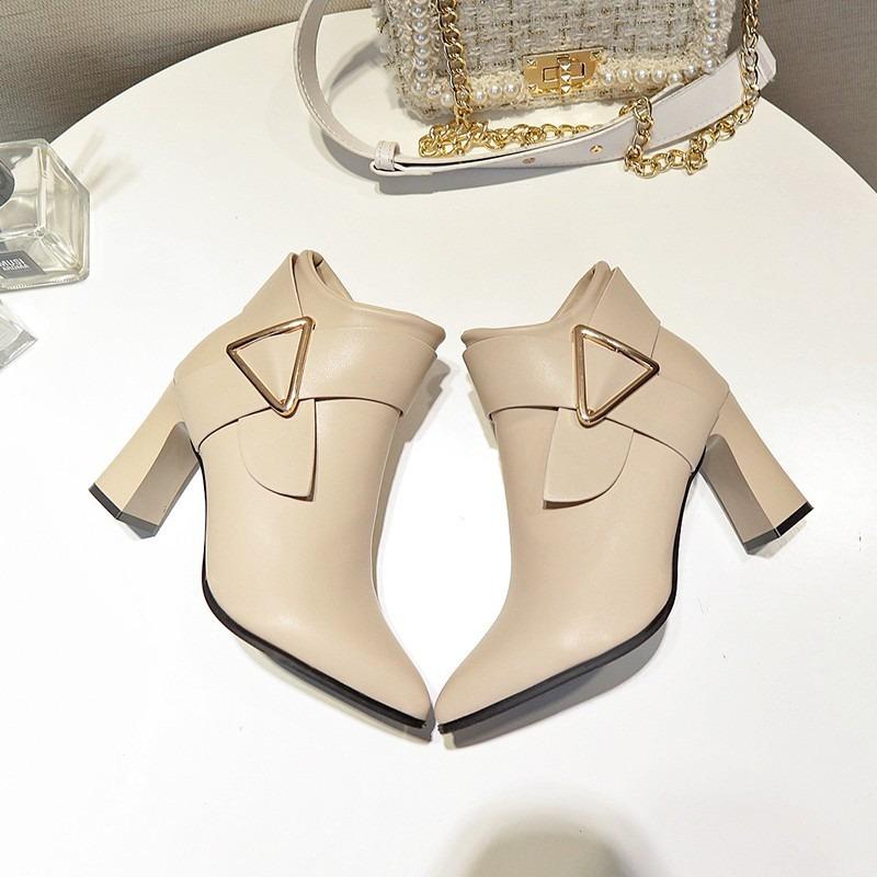 Новые осенне-зимние короткие сапоги на высоком каблуке для женщин с толстым каблуком и ботильоны с острым носком