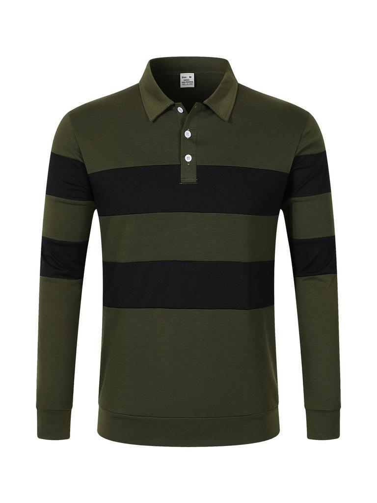 Spring Autumn Men's Polo Shirt Patchwork Fashion Casual T-shirt with Lapel Stripes Long Sleeved Sports Polo Shirt Men's Top
