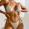 Европейский и американский сексуальный полосатый однотонный купальник-бикини со шнуровкой и разделением