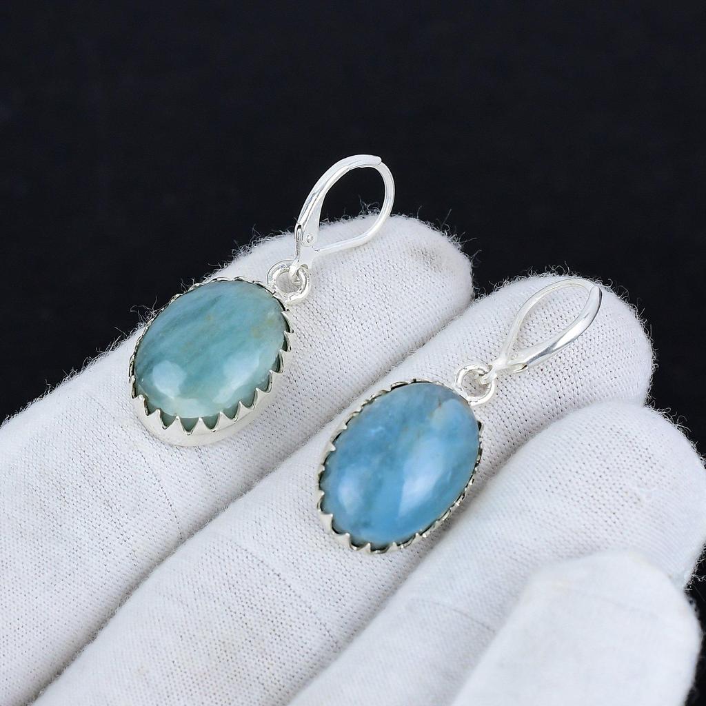 Natural Aquamarine Gemstone 925 Sterling Silver Earring, Boho Silver Jewelry Dangle Earrings, Gifts For Annivaersary Gifts For Her