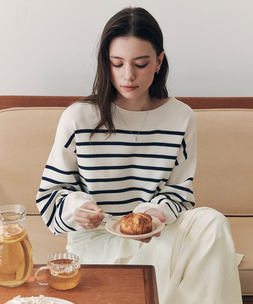 ZEROSTREET [3 Colors] Striped Round Neck Knit