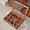 12 Grid/9 Grid 1pc jewelry&Tea&Spices Wooden Storage Showcase Box with Transparent Lid, Vintage Multifunctional Storage Home Furnish.