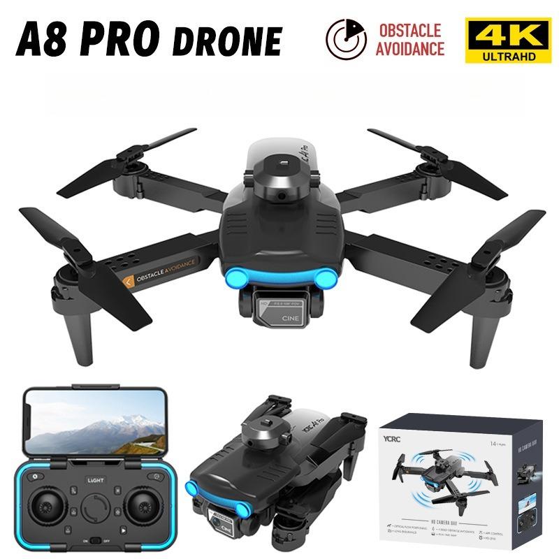 A8 Pro Foldable Drone with 4K Dual HD Camera, 4-Sided Obstacle Avoidance, Optical Flow Hover & Gesture Control RC Quadcopter