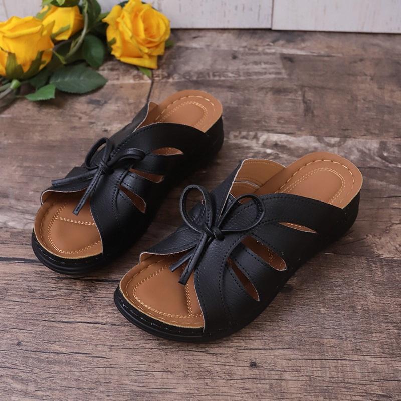 Тапочки Rocking Line Bow с плоским дном, полые, однотонные, с покатым каблуком, с рыбьим ртом