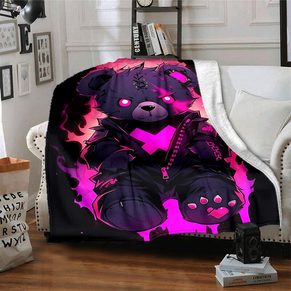 1pc Bear Print Blanket Lightweight Flannel Throw Blanket For Sofa, Bed, Living Room, Office, Outdoor Travel, Camping
