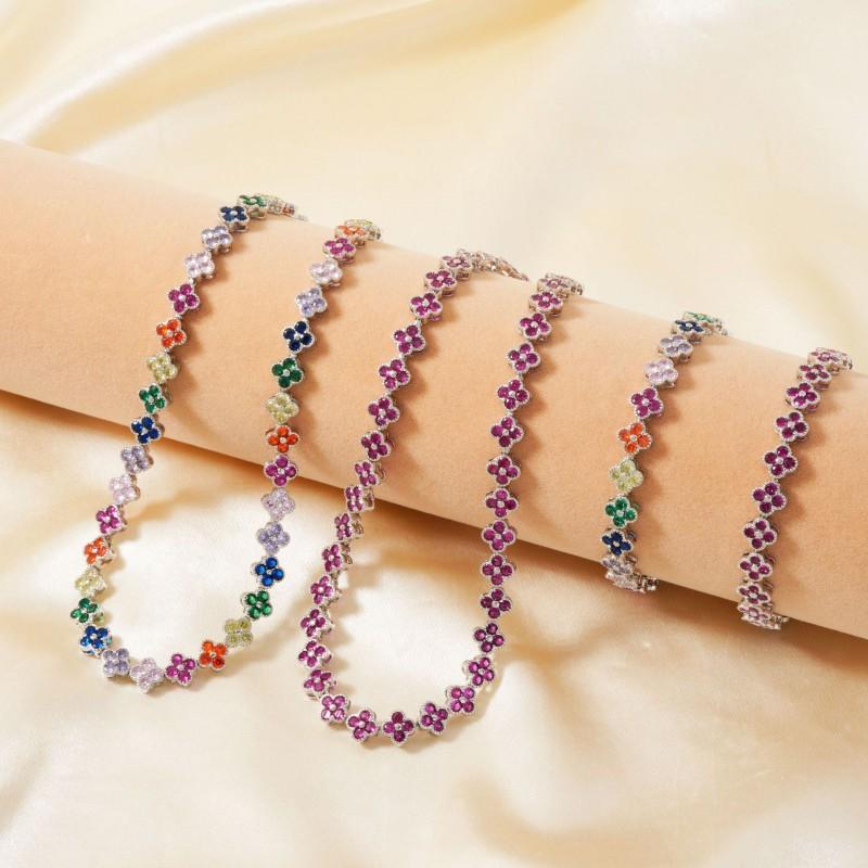 Four Leaf Clover Zircon Jewelry Set Women - Vintage Chic Sweet Style Necklace Bracelet Combo