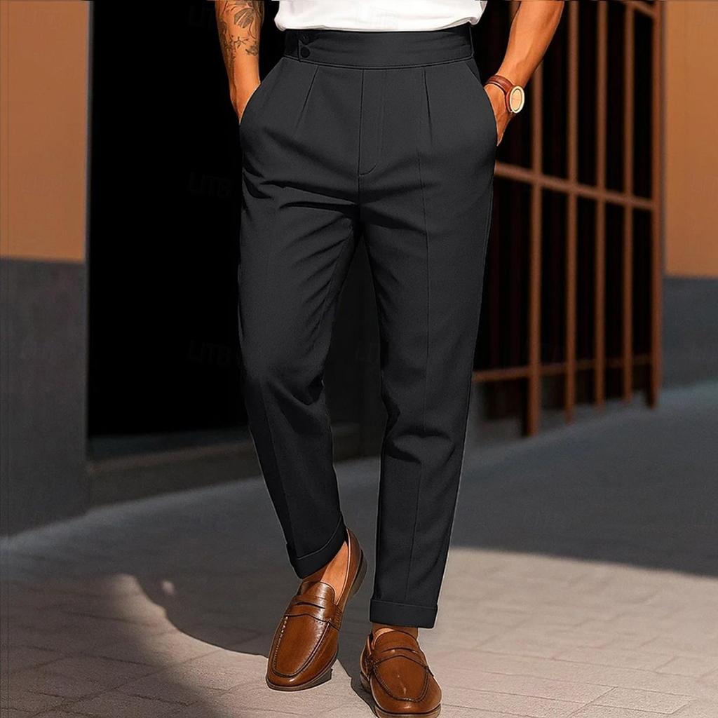 Men's Solid Color Double Button Drape Pants High Waist Straight Casual Suit Pants
