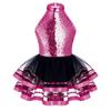 Kids Girls Sparkling Sequins Round Neck Ballet Dance Tutu Dress Gymnastics Modern Dancing Performance Costume