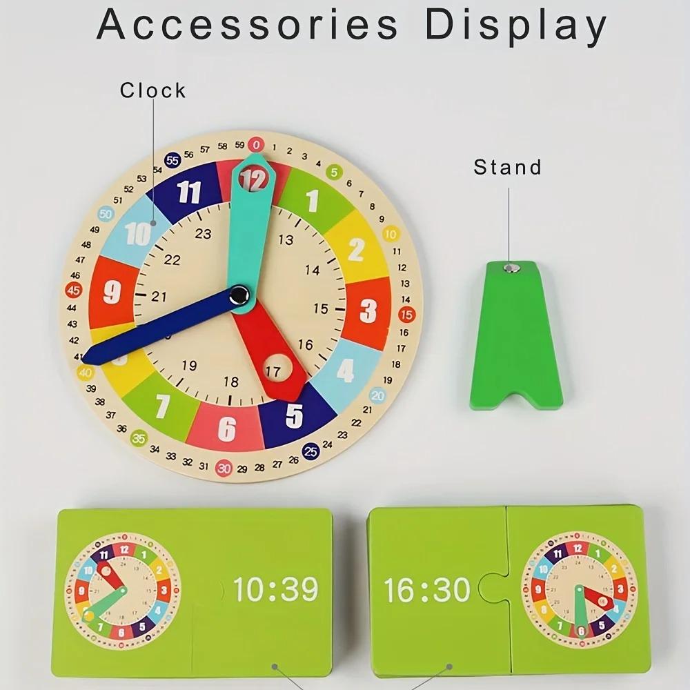Деревянные часы Развивающая игрушка с карточками времени Набор для занятий со временем Часы Монтессори для обучения времени Набор для обучающей игры для детей