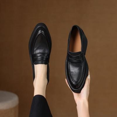 Леопардовые кожаные лоферы на толстой подошве и высоком каблуке для женщин, новинка 2025 года, клиновидный каблук, однопедальные, с острым носком, с глубоким вырезом, водонепроницаемые туфли на платформе