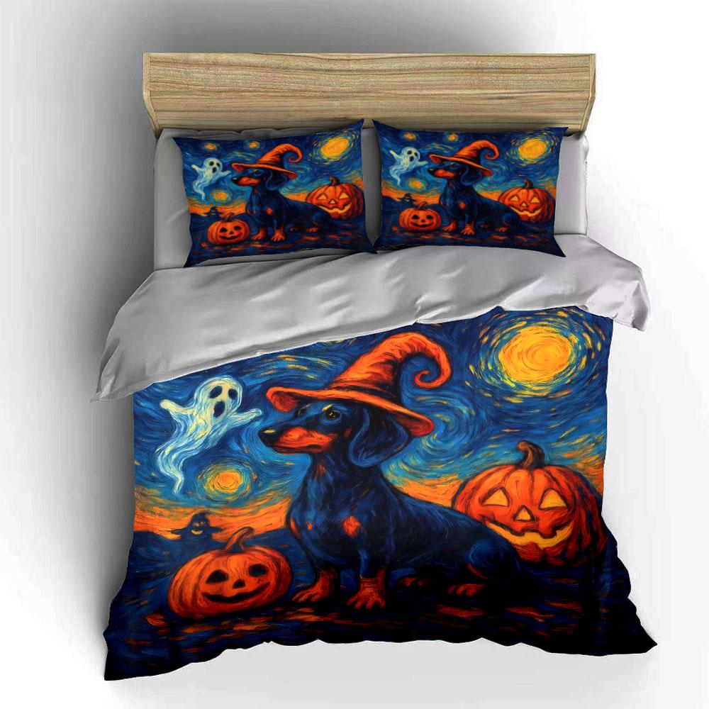 Halloween Dog Decor Set Bedding Set with 1 Duvet Cover 2 Pillowcases Single Double King Queen, Gift