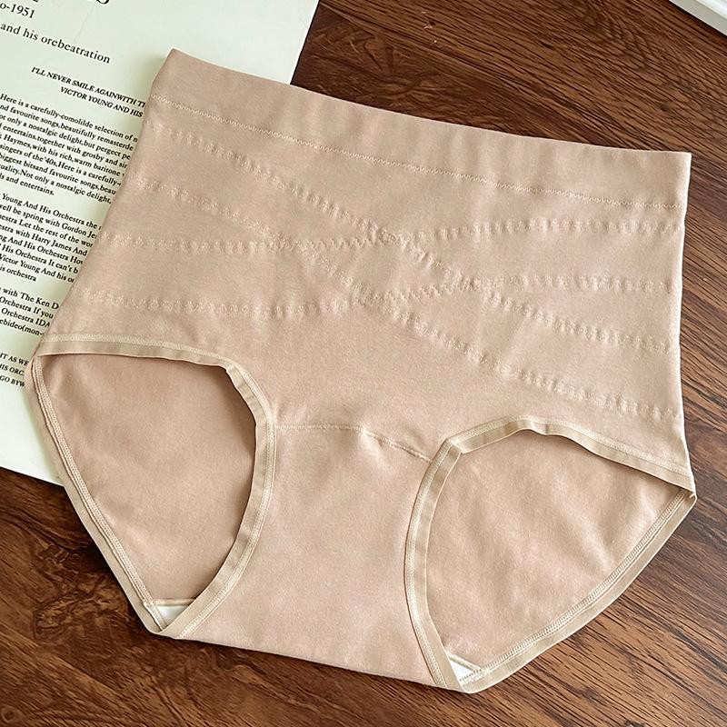 Plus Size Women Pure Color Simple Cotton High Waist Belly Lift Hip No Mark Breathable Extended Crotch Underwear