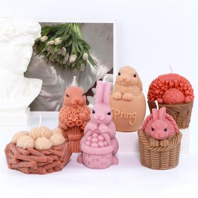 Пасхальный кролик с цветами Силиконовая форма для свечей Сделай сам Скорлупа яйца Кролик Корзина Дизайны пасхальных яиц Подходит для ароматерапевтических свечей Гипс