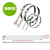 100PCS Metal Cable Ties 304 Stainless Steel 4.6/7.9/10/12mm Exhaust Wrap Coated Self-Locking Metal Zip-Exhaust Locking Cable Tie