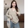 Lazy Style Slimming Small V-neck Long-sleeved Sweater for Women 2024 Autumn New Solid Color Inner Top Base