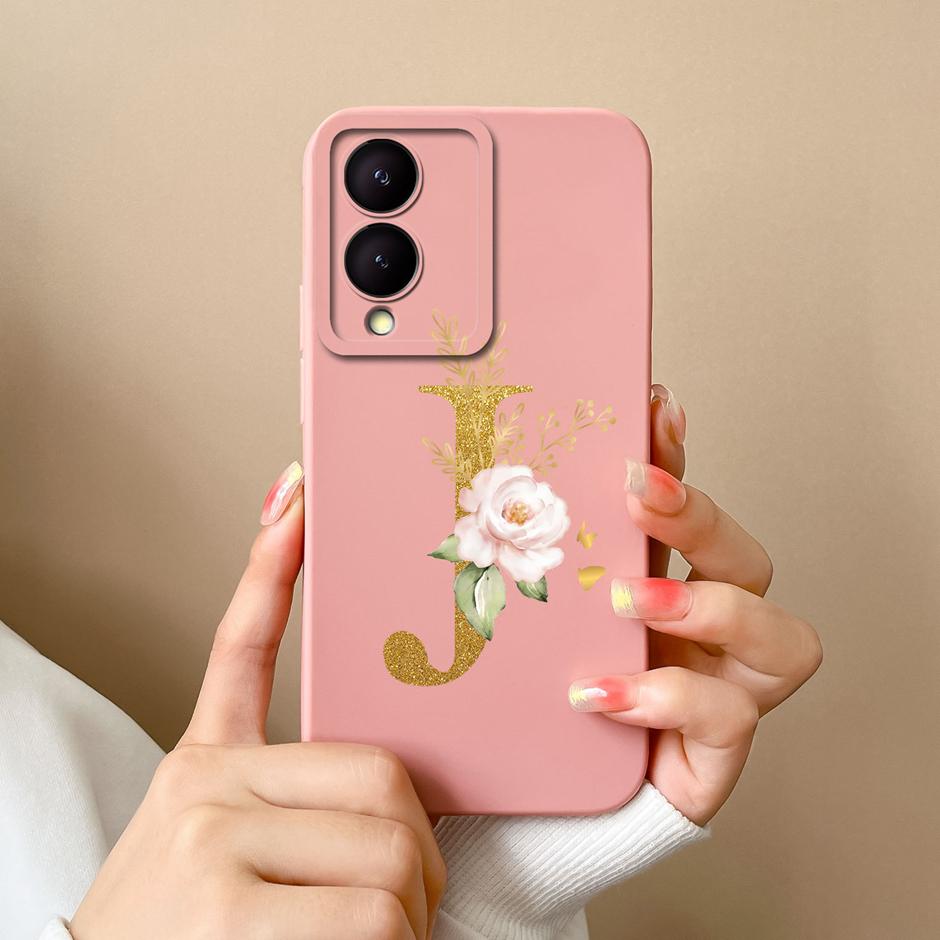 Чехол для VIVO Y17S 4G A To Z Милый Цветочный Буквенный Узор Гладкий Жидкий Силиконовый Чехол Для VIVOY17S Y17s 4G Модный Чехол Для Пары