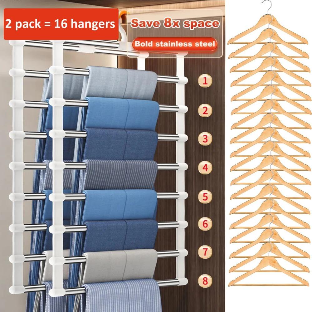 8 Layers Stainless Steel Trouser Hanger Magic Pants Rack Clothes Organizer Hanger for Pants Foldable Wardrobe Hanger Storage