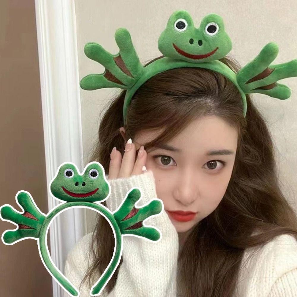 Cute Green Frog Headband Funny Plush Hair Hoops New Cartoon Wash Headband  Girls