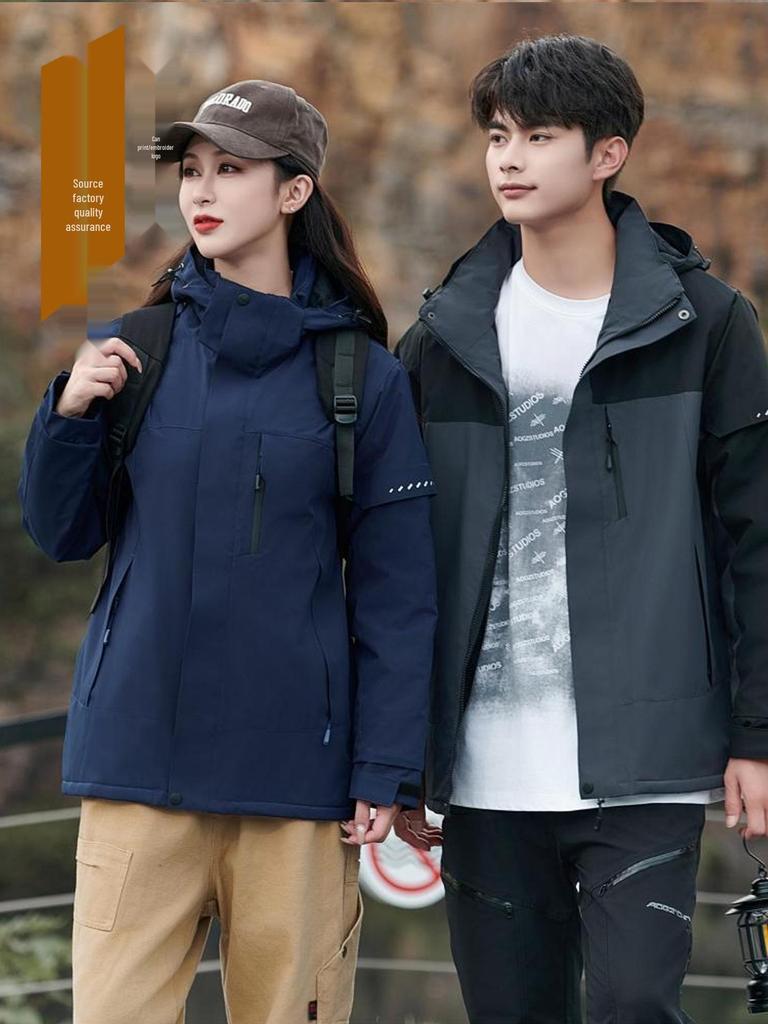 Thickened Fleece-Lined Storm Jacket: Windproof, Warm, Couple Style, Customizable Logo for Outdoor Workwear.